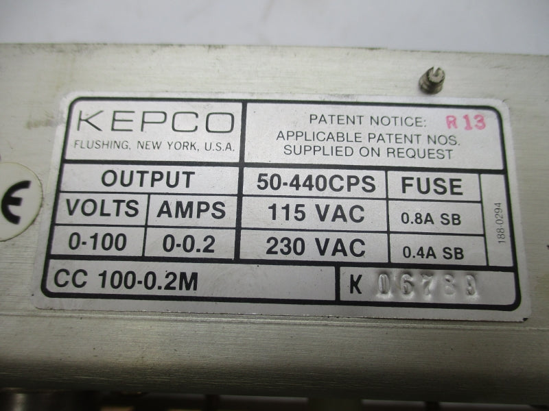 KEPCO CC100-0.2M 115/230VAC 0.8/0.4A UNMP