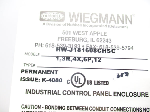 HUBBELL HW-J181608CHSC NSMP
