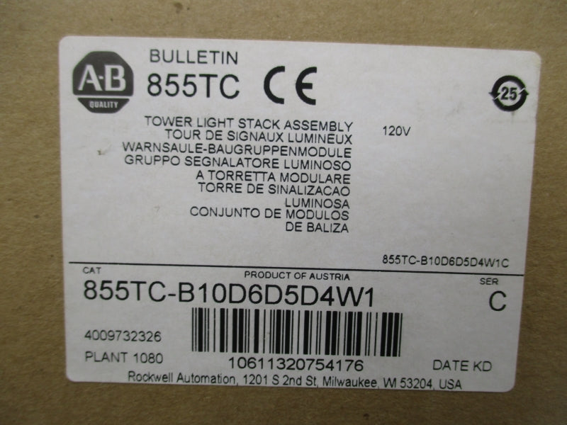 ALLEN BRADLEY 855TC-B10D6D5D4W1 SER. C 120V (BR/WH) NSMP