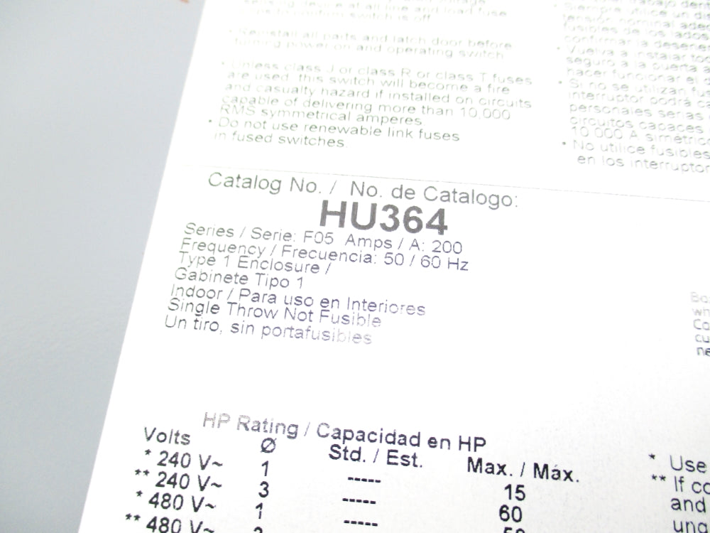 SQUARE D HU364 SER. F05 NSNP