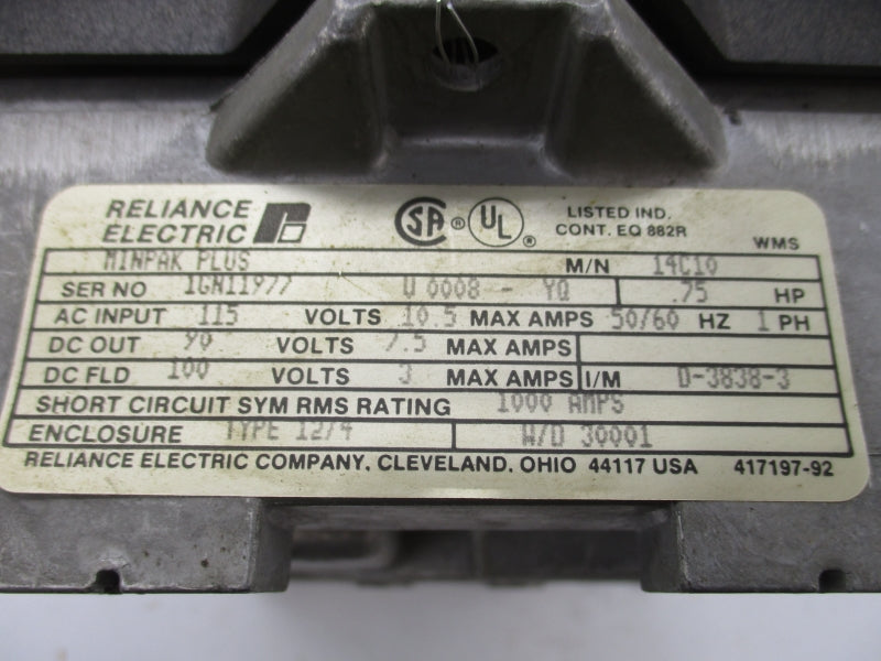 RELIANCE ELECTRIC 14C10 115VAC 10.5A (AS PICTURED) UNMP