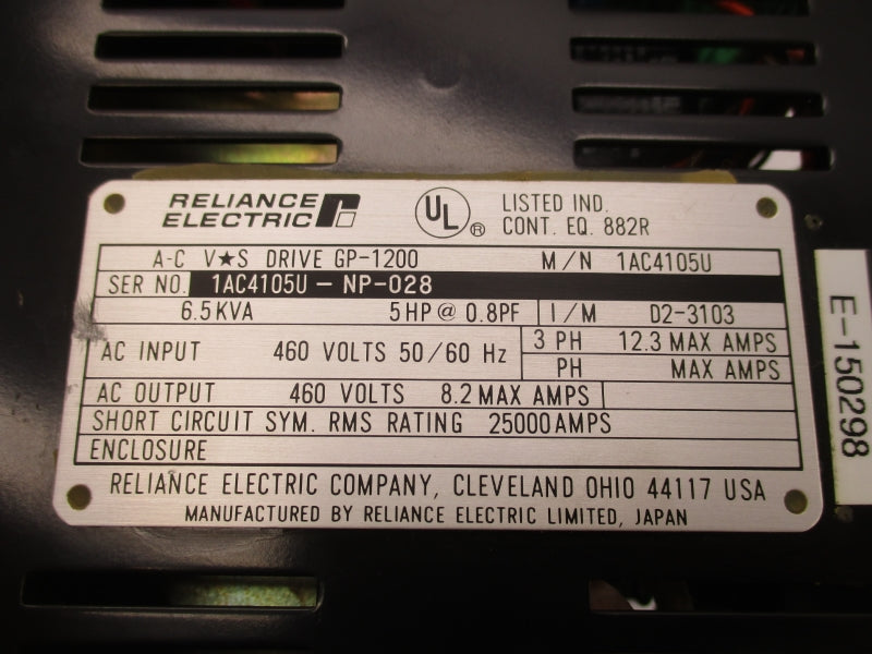 RELIANCE ELECTRIC 1AC4105U GP-1200 460VAC 12.3A UNMP
