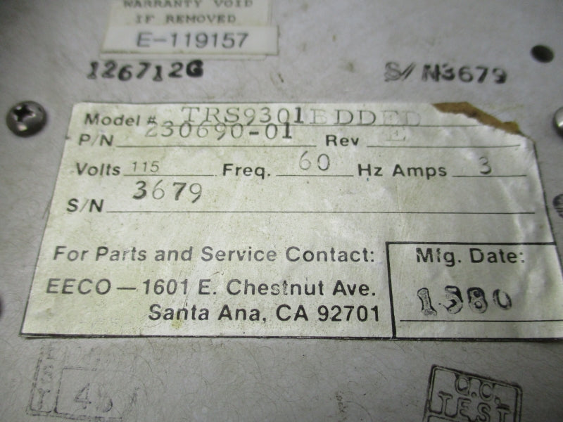 EECO TRS9301BDDED 230690-01 115V 3A UNMP