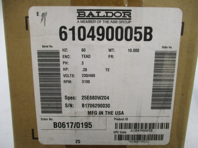 BALDOR 610490005B 25E880W204 230/460V .88/.49A NSMP