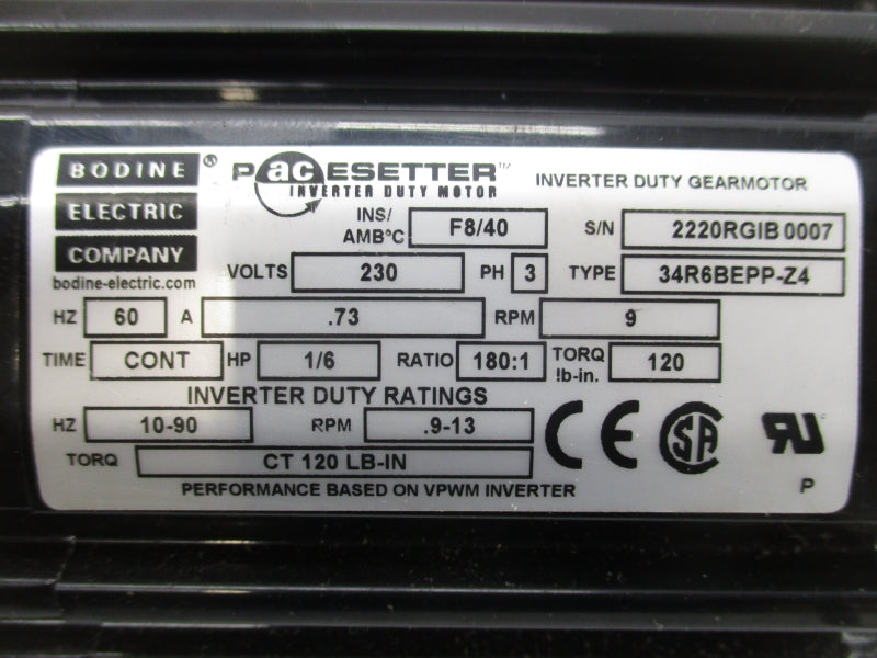 BODINE ELECTRIC 34R6BEPP-Z4 2220RG 230V .73A NSMP