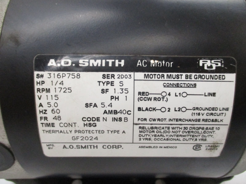 A.O. SMITH GF2024 316P758 SER. 2D03 115V 5.0A NSMP