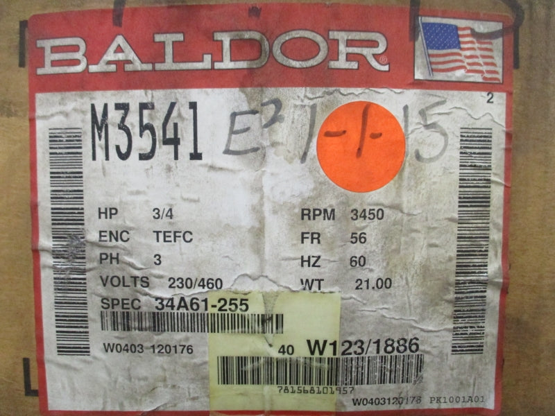 BALDOR M3541 34A61-255 230/460V 2.6/1.3A NSMP