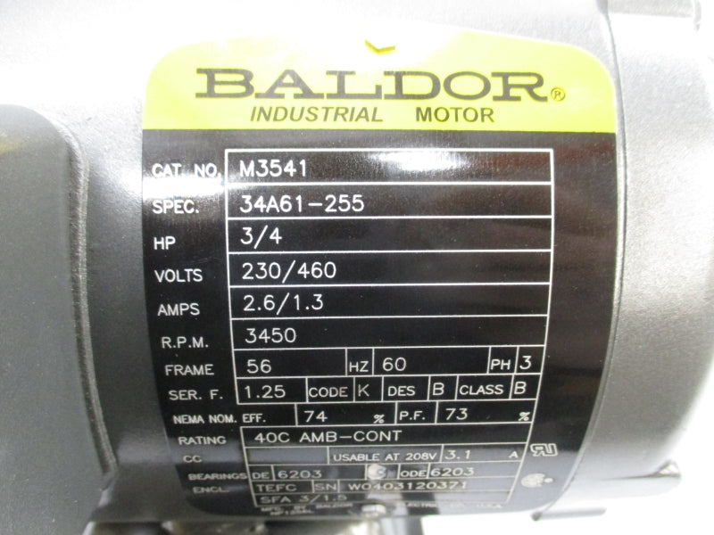 BALDOR M3541 34A61-255 230/460V 2.6/1.3A NSMP