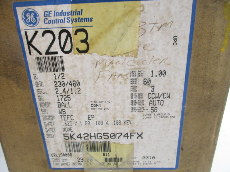 GENERAL ELECTRIC K203 5K42HG5074FX 230/460V 2.4/1.2A NSMP