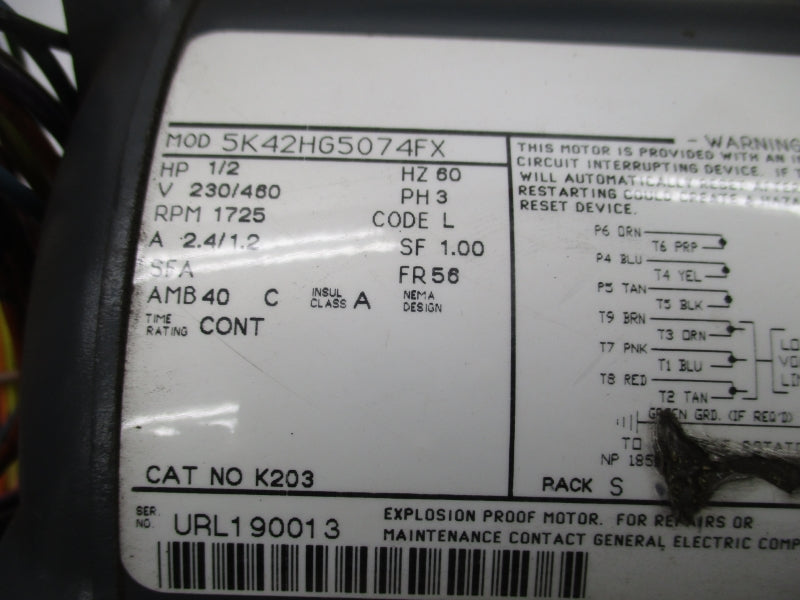 GENERAL ELECTRIC K203 5K42HG5074FX 230/460V 2.4/1.2A NSMP