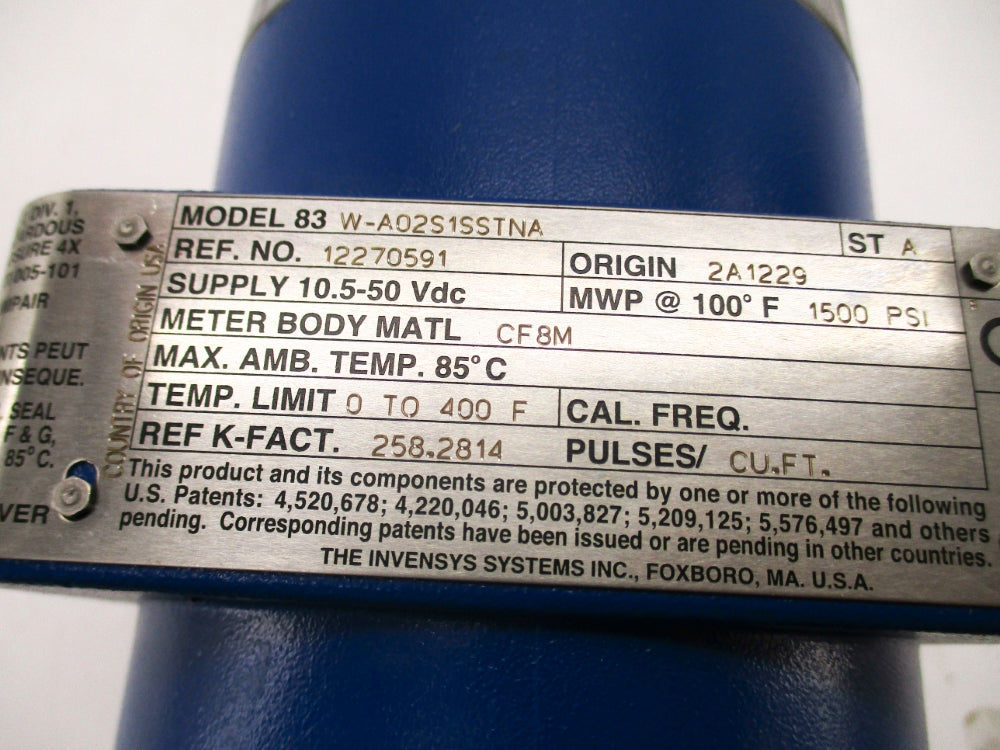 FOXBORO 83W-A02S1SSTNA 10.5-50VDC 1500PSI 0-400'F NSMP