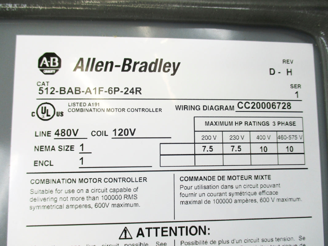 ALLEN BRADLEY 512-BAB-A1F-6P-24R SER. 1 NSNP