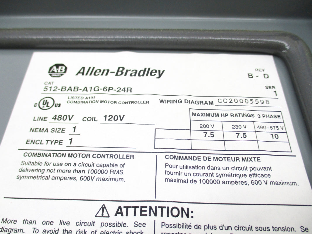 ALLEN BRADLEY 512-BAB-A1G-6P-24R SER. 1 NSNP