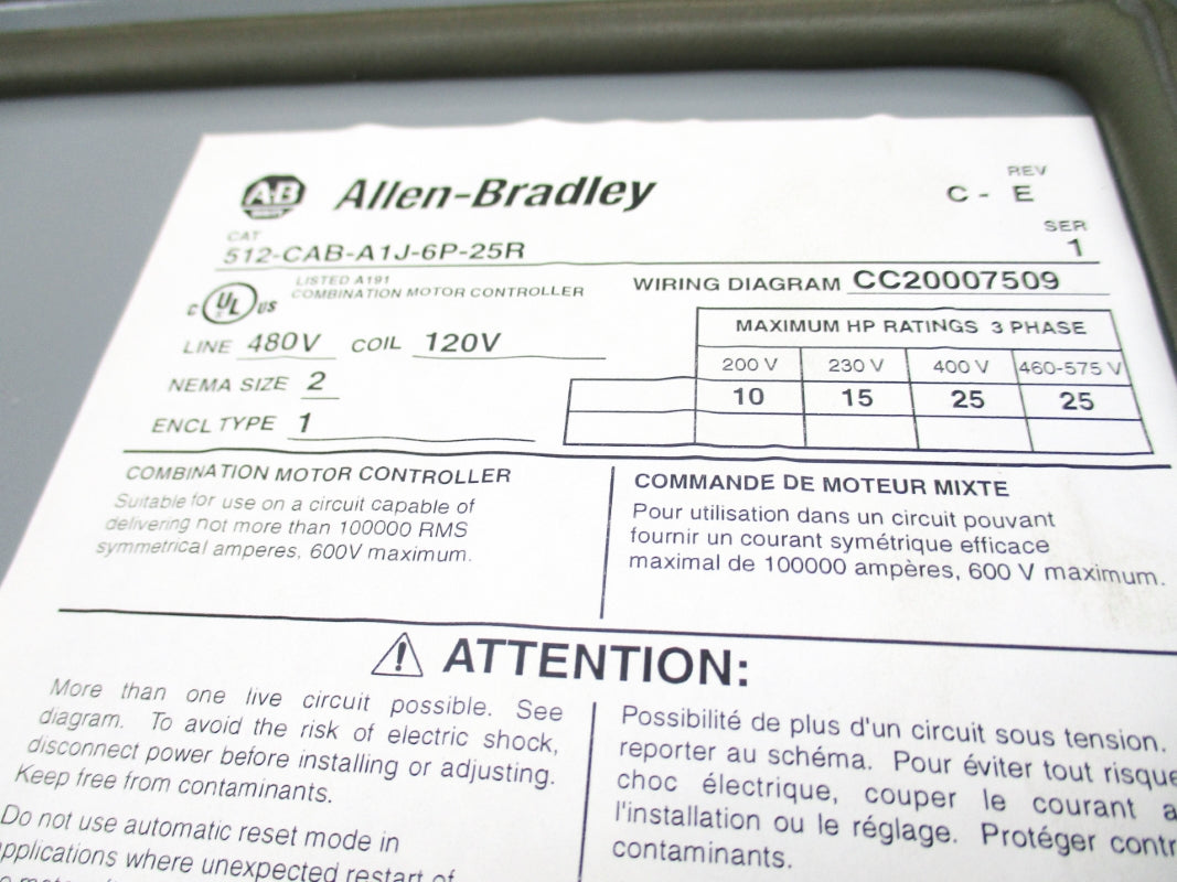 ALLEN BRADLEY 512-CAB-A1J-6P-25R SER. 1 UNMP