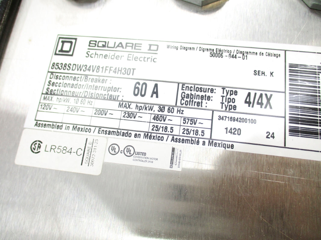 SQUARE D 8538SDW34V81FF4H30T SER. K NSNP
