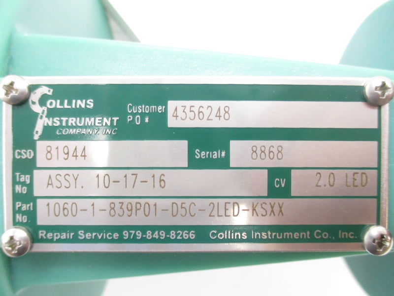 COLLINS INSTRUMENT 1060-1-839P01-D5C-2LED-KSXX 60PSI NSMP