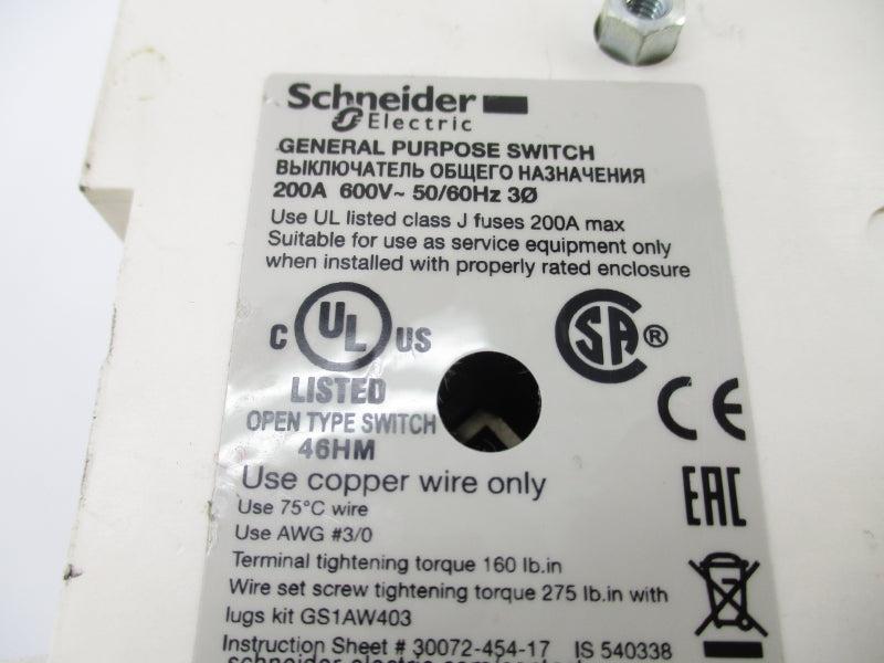 SCHNEIDER ELECTRIC GS2MU3N 600V 200A NSNP