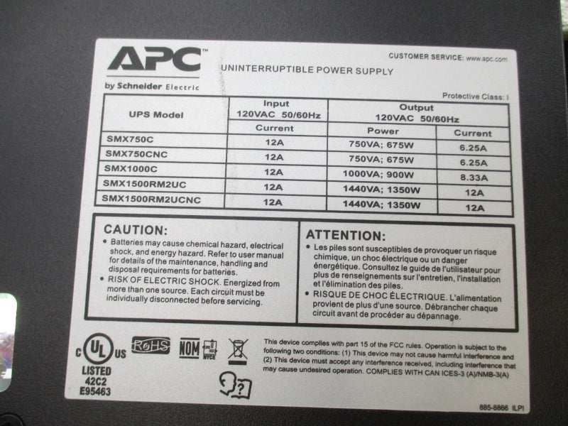 APC SMX1500RM2UC 120VAC 12A NSNP
