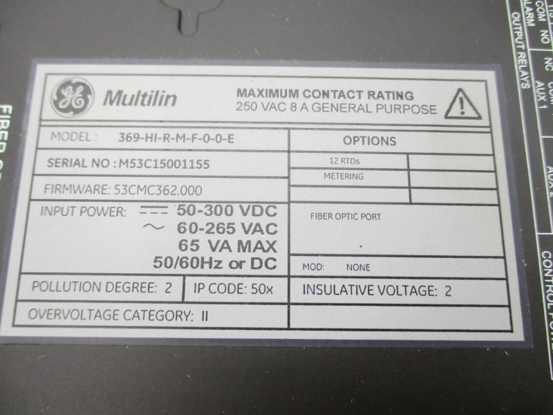 GENERAL ELECTRIC 369-HI-R-M-F-0-0-E 60-265VAC F/W 53CMC362.000 NSNP