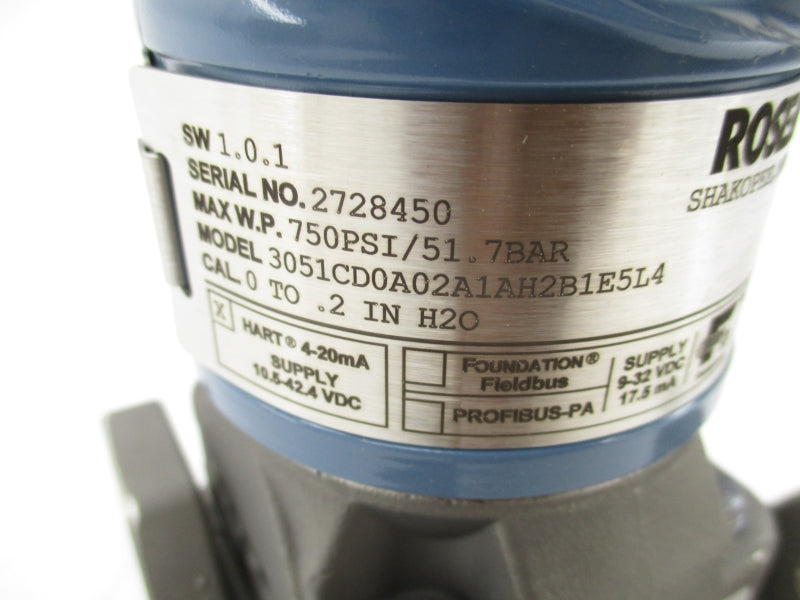 ROSEMOUNT 3051CD0A02A1AH2B1E5L4 10.5-42.4VDC 0-.2" 750PSI NSMP