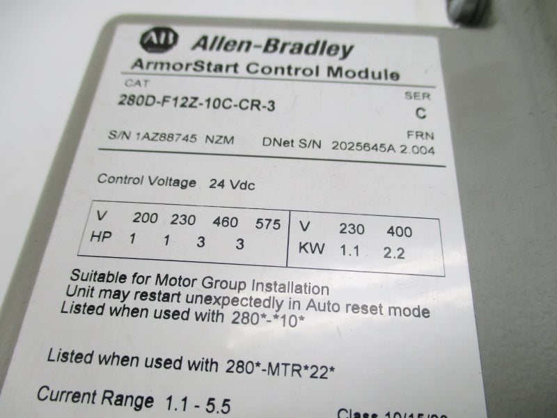 ALLEN BRADLEY 280D-F12Z-10C-CR-3 SER. C F/W 2.004 575V 1.1-5.5A NSNP