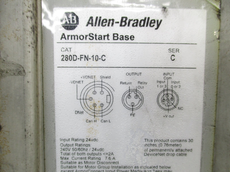 ALLEN BRADLEY 280D-F12Z-10C-CR-3 SER. C F/W 2.001 24VDC 7.6A UNMP