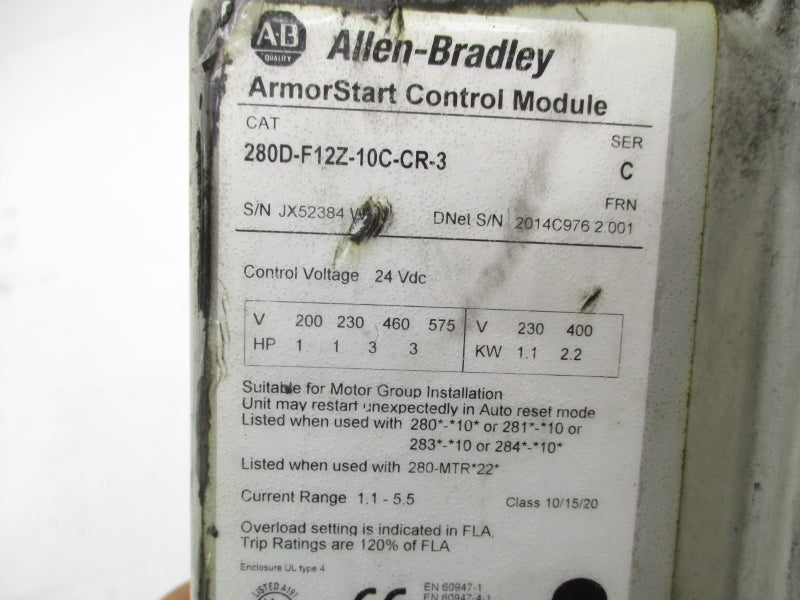 ALLEN BRADLEY 280D-F12Z-10C-CR-3 SER. C F/W 2.001 24VDC 7.6A UNMP