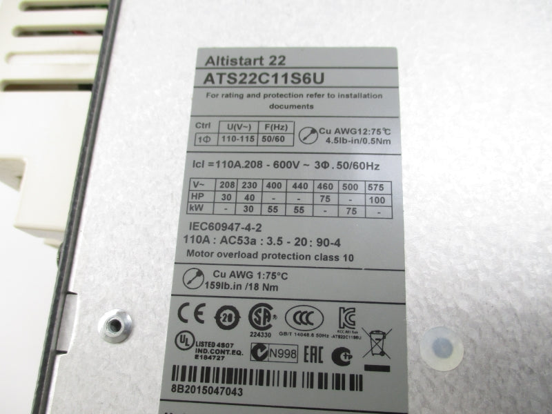 TELEMECANIQUE ATS22C11S6U 600V 110A NSNP
