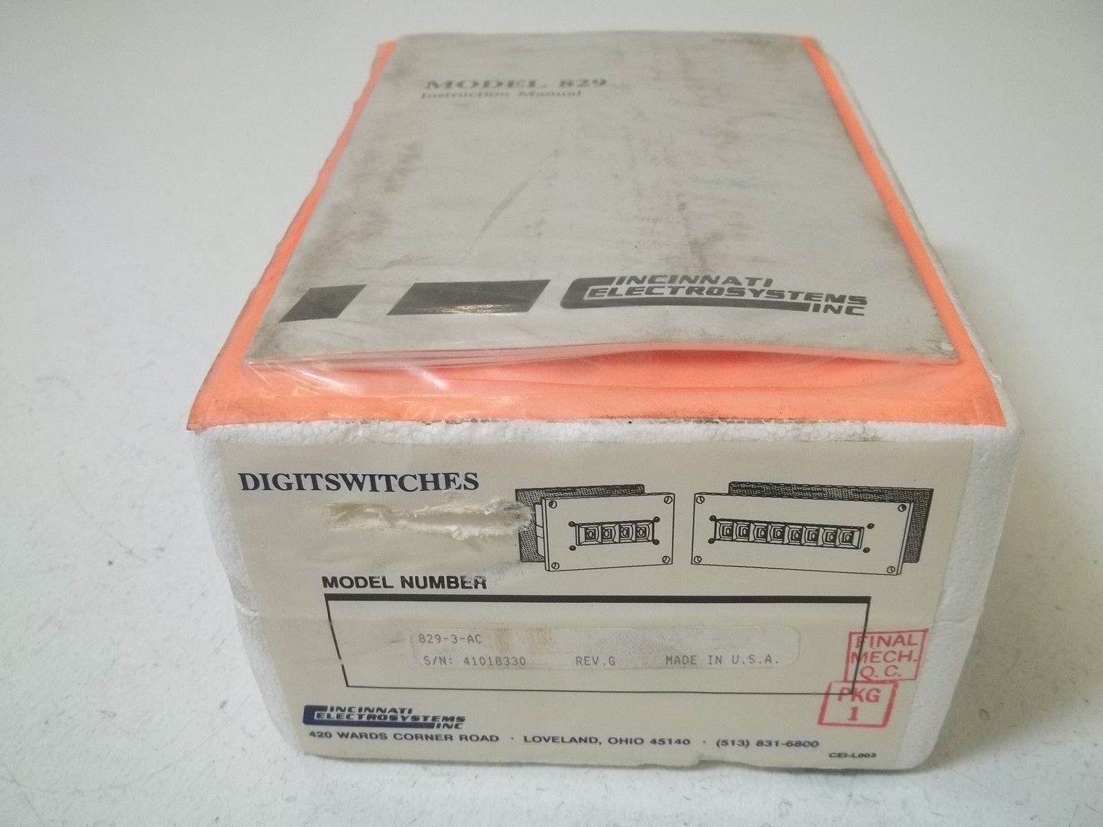 CINCINNATI ELECTROSYSTEMS 829-3-AC DIGIT SWITCH   *USED*