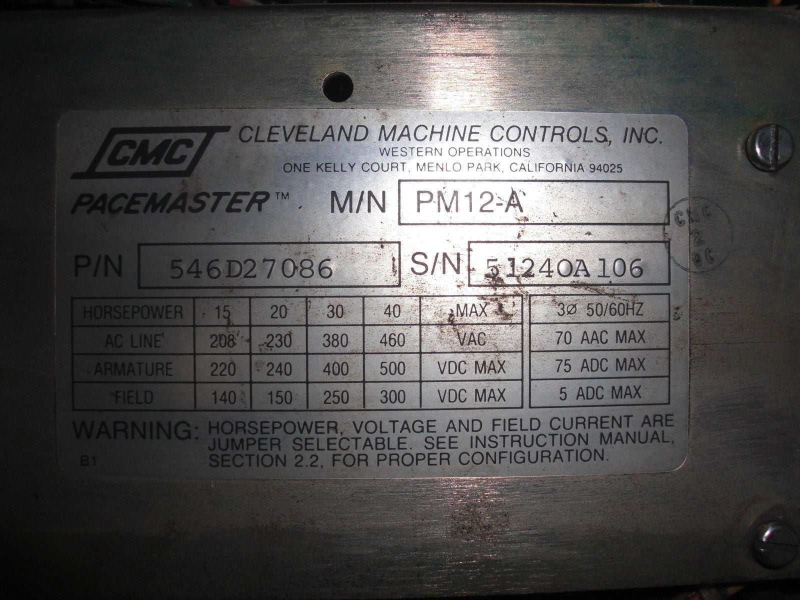 CLEVELAND MACHINE CONTROLS PM12-A *USED*