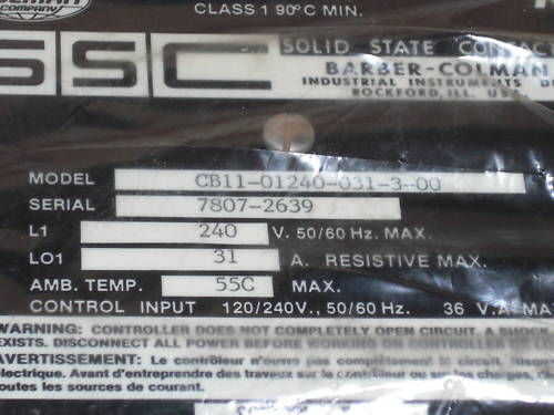 BARBER-COLMAN CB11-01240-031-3-00 SOLID STATE CONTACTOR *NEW IN BOX*
