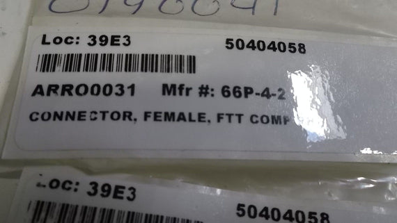 CONNECTOR, FEMALE FTT COMP PH 66P-4-2 *NEW NO BOX*