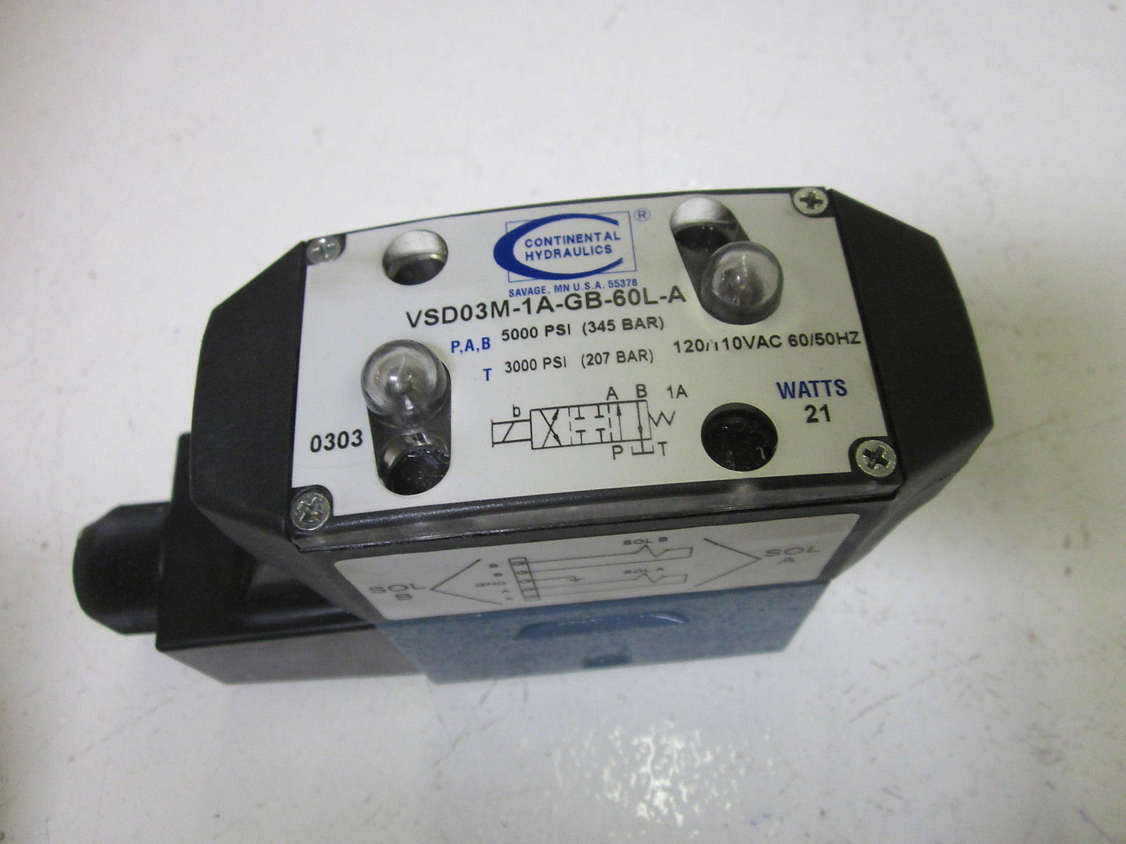 CONTINENTAL HYDRAULICS VSD03M-1A-GB-60L-A VALVE 110/120VAC *USED*