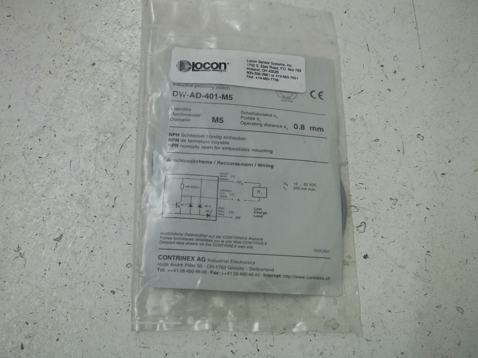 CONTRINEX DW-AD-401-M5 INDUCTIVE SENSOR *NEW IN FACTORY BAG*