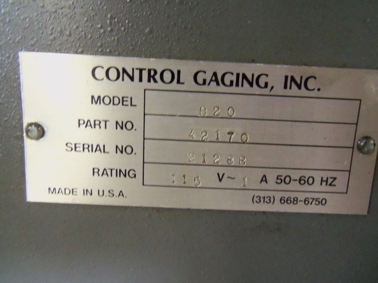 CONTROL GAGING , INC. 820 *USED*