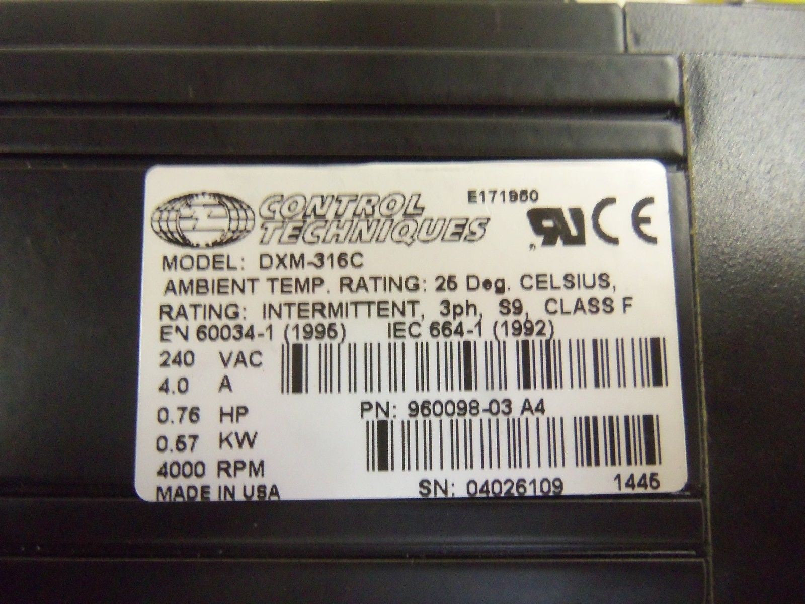 CONTROL TECHNIQUES DXM-316C SERVO MOTOR *USED*