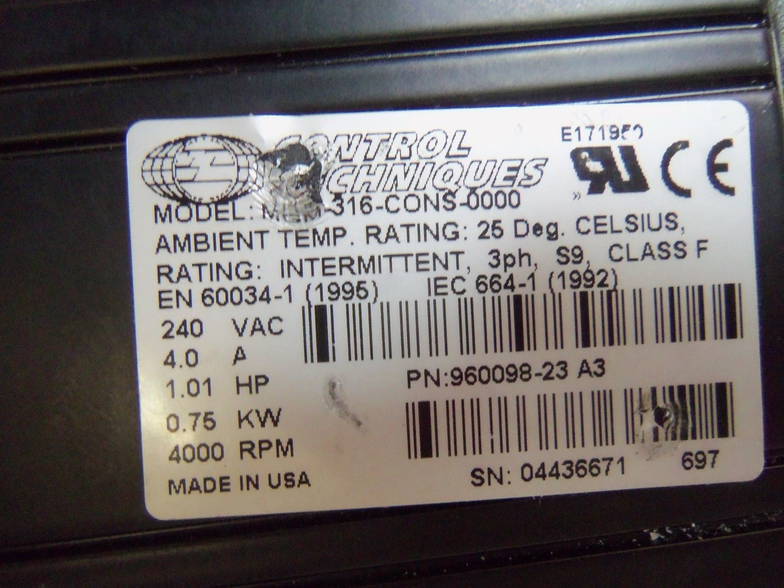 CONTROL TECHNIQUES MGM-316-CONS-0000 SERVO MOTOR *USED*