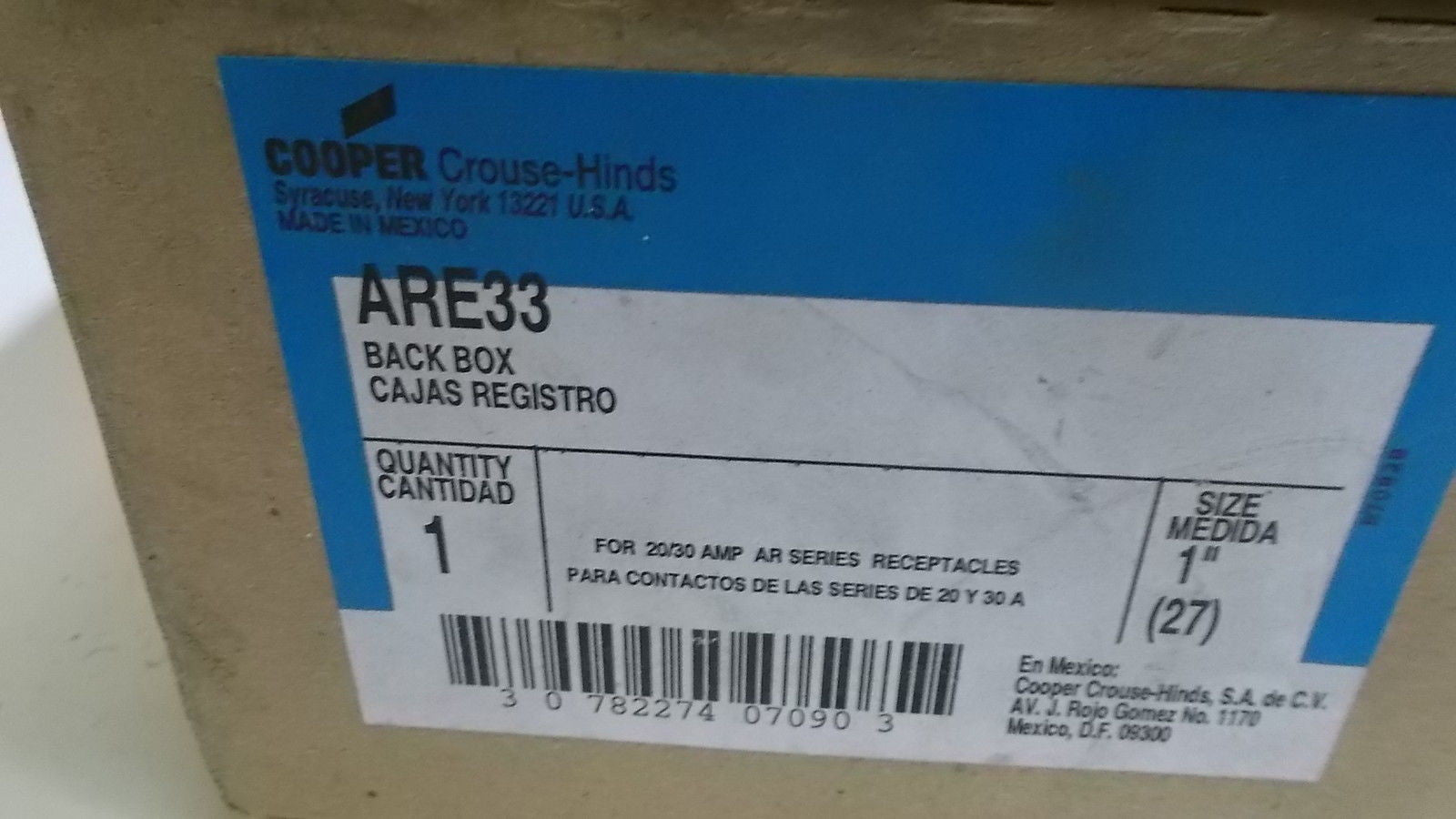 COOPER ARE33 BACK BOX RECEPTACLE HOUSING 1IN HUB *NEW IN BOX*