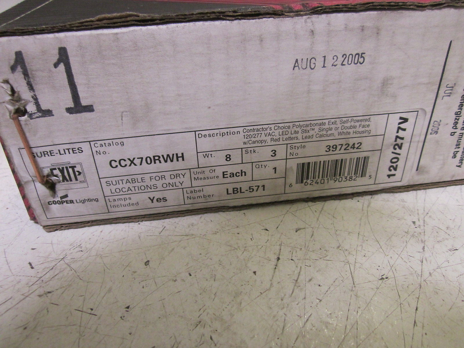 COOPER SUPER-LITES CCX70RWH EMERGENCY EXIT SIGN 120/277V *NEW IN BOX*