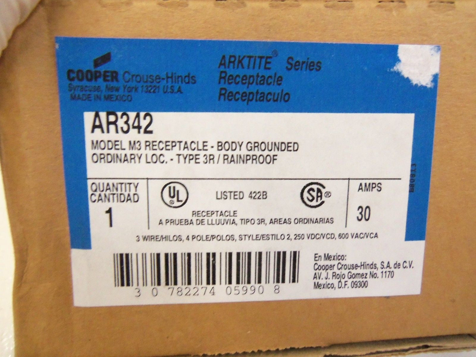CROUSE-HINDS AR342 RECEPTACLE *NEW IN BOX*