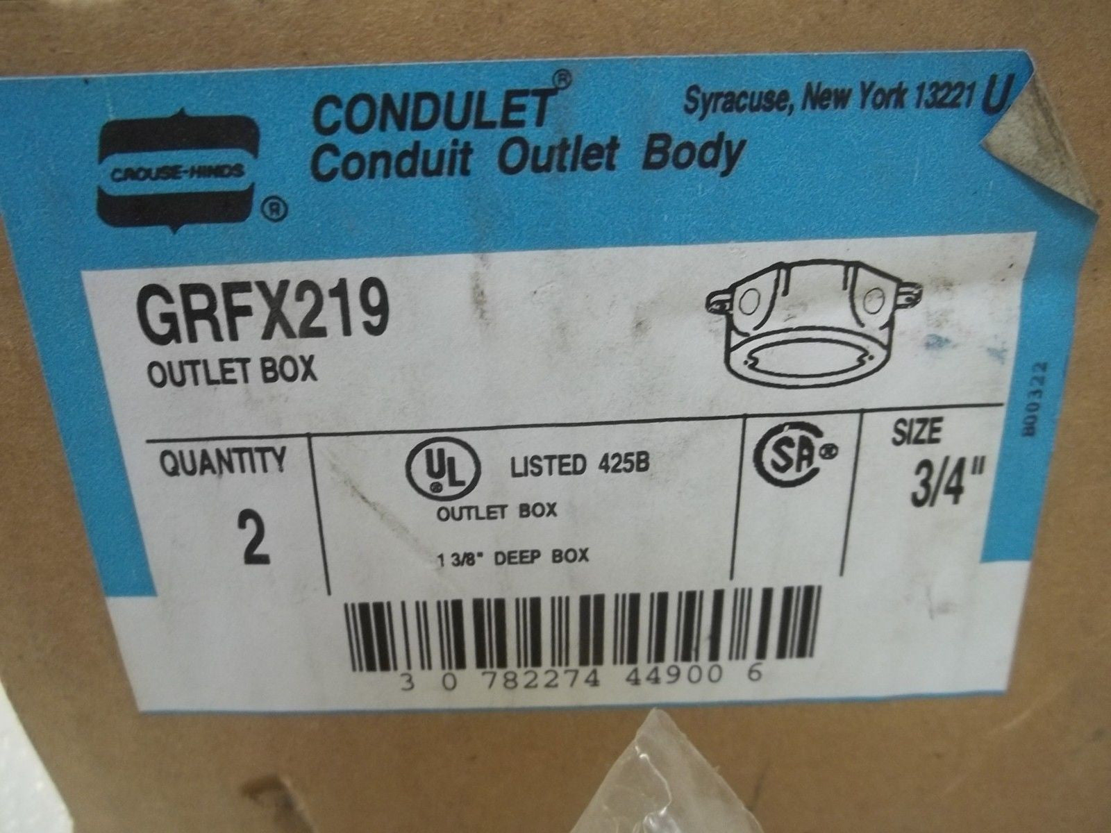 CROUSE-HINDS GRFX219 OUTLET BOX *NEW IN BOX*