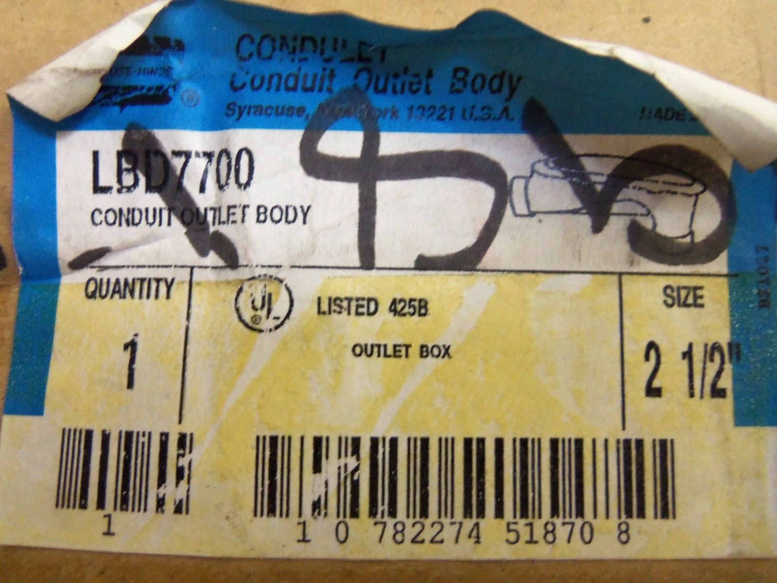 CROUSE-HINDS LBD7700 CONDUIT *NEW IN BOX*