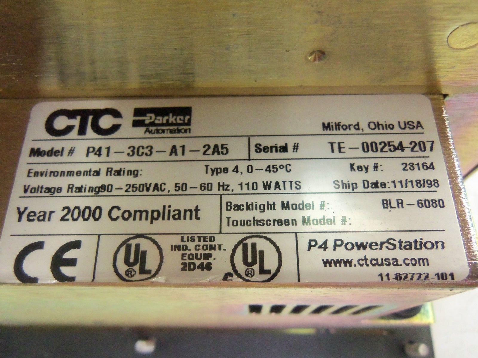 CTC P41-3C3-A1-2A5 NO POWER CORD *USED*