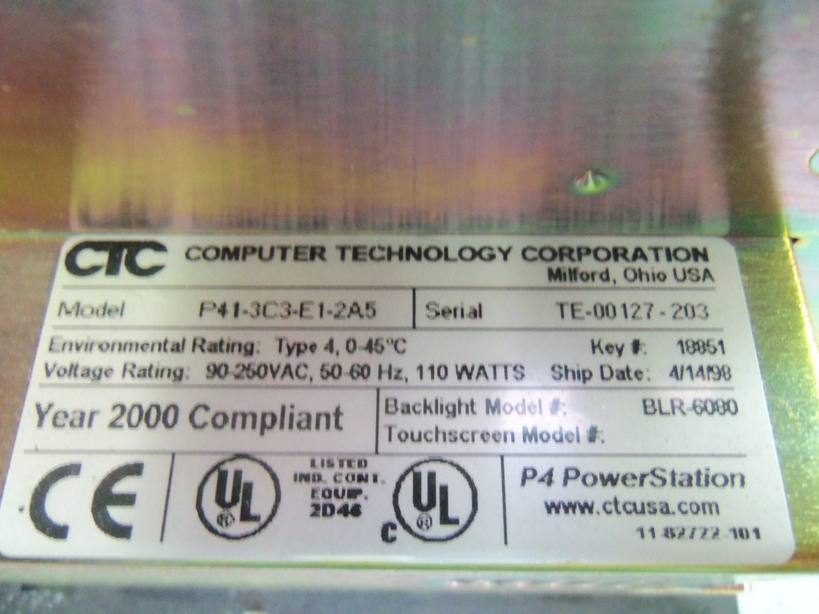 CTC P41-3C3-E1-2A5 NO POWER CORD *USED*