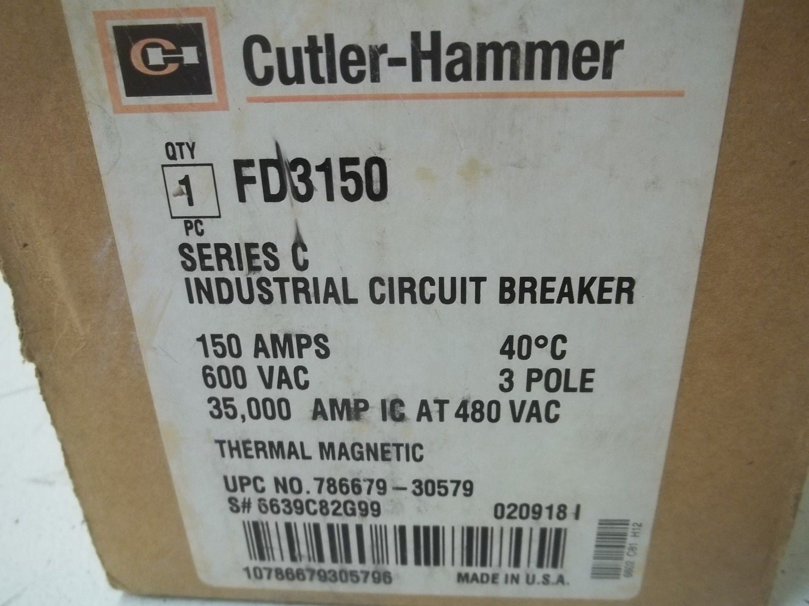 CULTER-HAMMER FD3150 CIRCUIT BREAKER *NEW IN BOX*