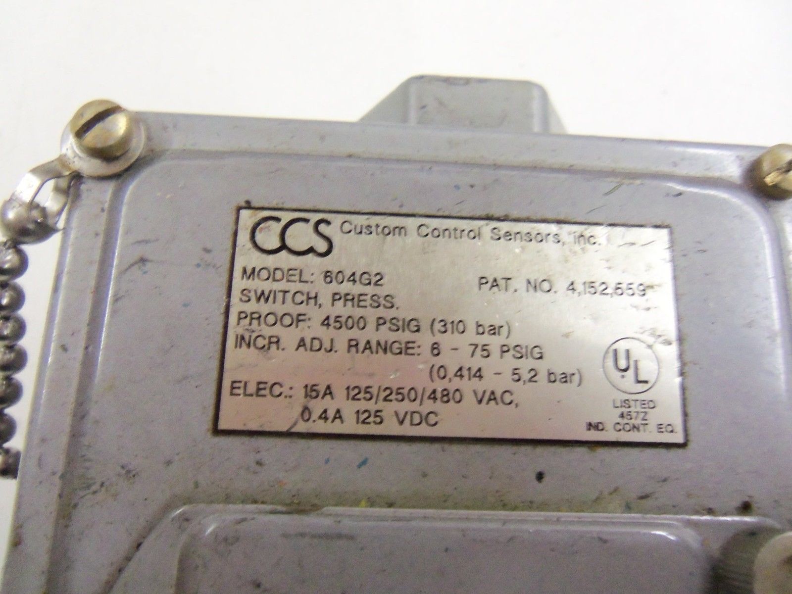 CCS 604G2 ADJUSTABLE PRESSURE SWITCH *USED*