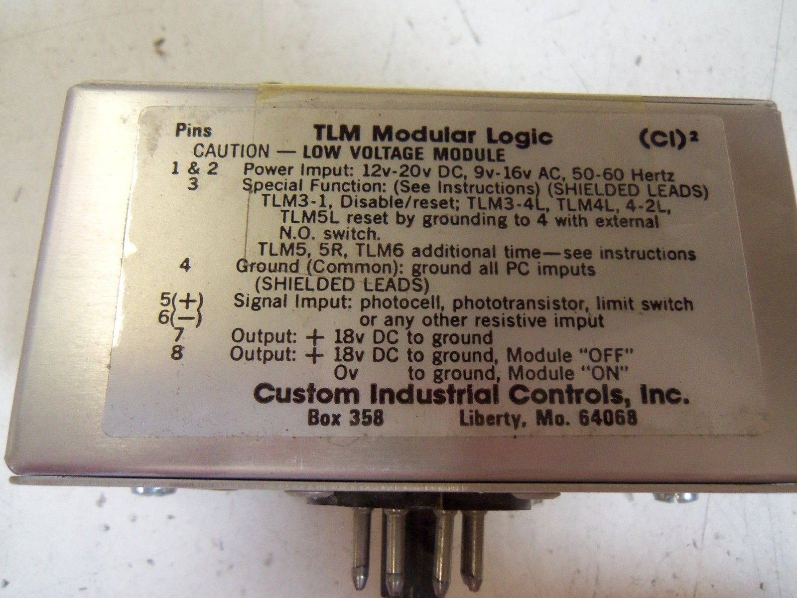 CUSTOM INDUSTRIAL CONTROLS, INC. TML 3 *USED*