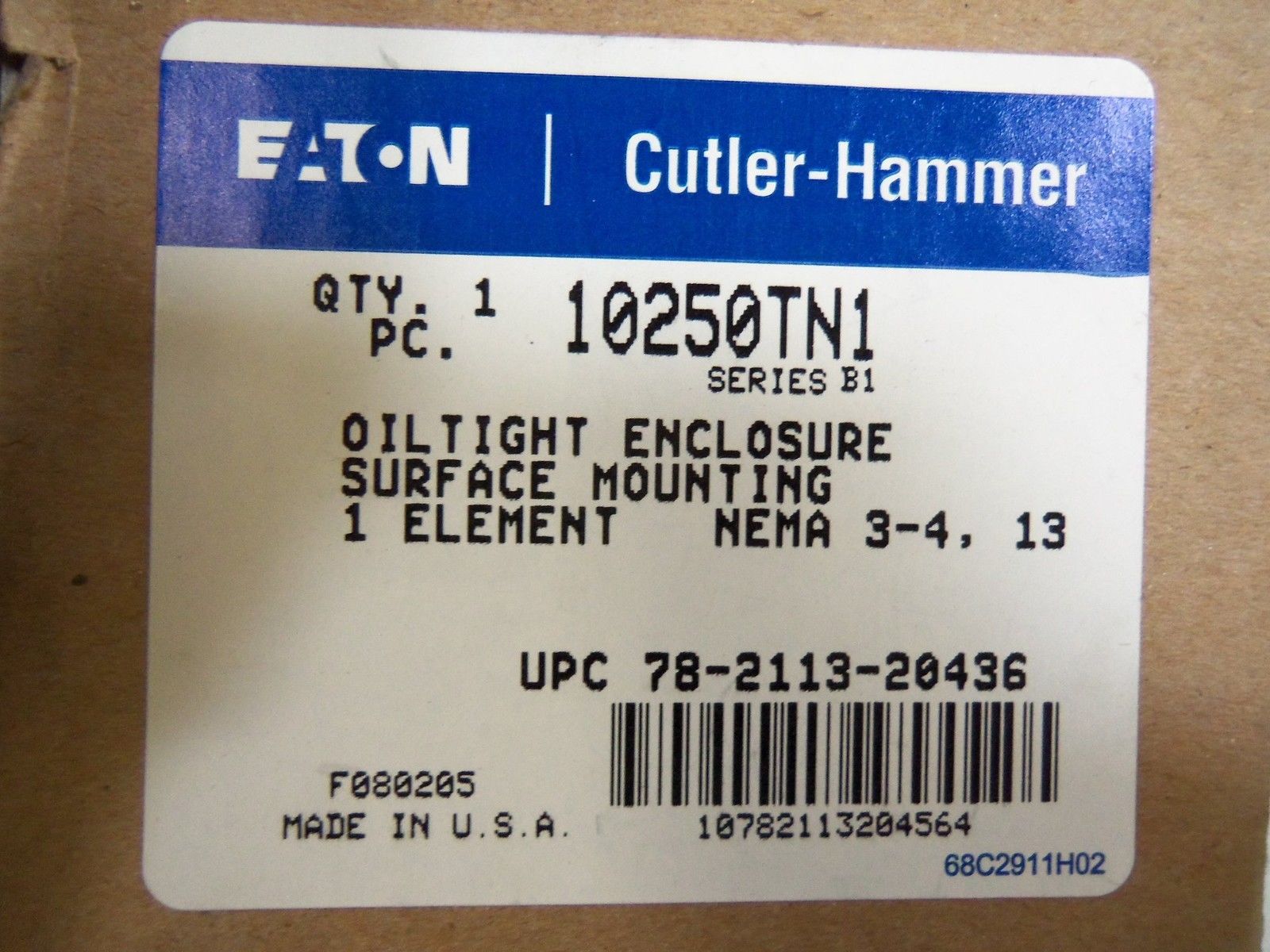 CUTLER HAMMER 10250TN1 OILTIGHT ENCLOSURE SURFACE MOUNTING *NEW IN BOX*
