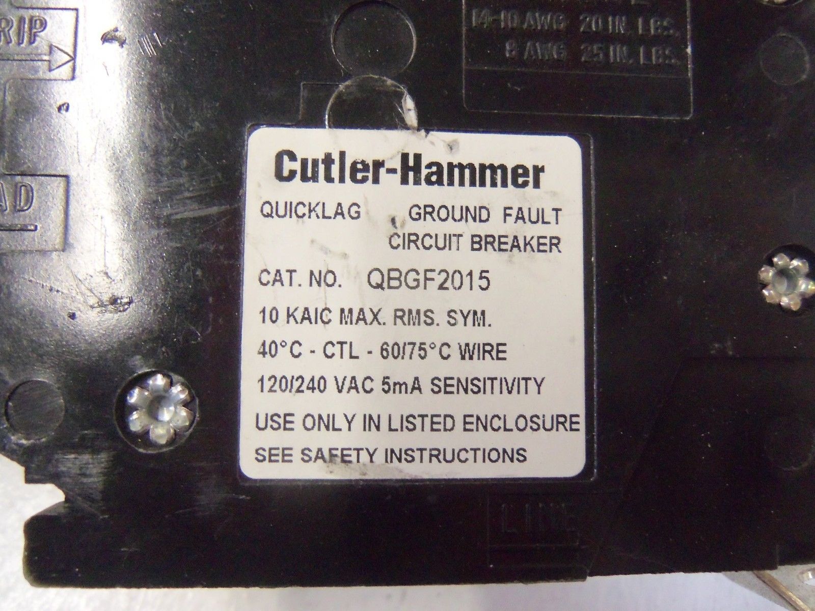 CUTLER HAMMER CIRCUIT BREAKER QBGF2015 *USED*