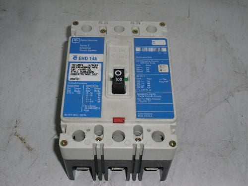 CUTLER HAMMER EHD3100L CIRCUIT BREAKER 100A *USED*
